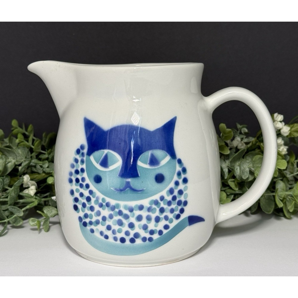 ARABIA FINLAND MCM Vintage Pottery Blue Cat Pitcher by Kaj Franck - 1.5 QT - Picture 5 of 13